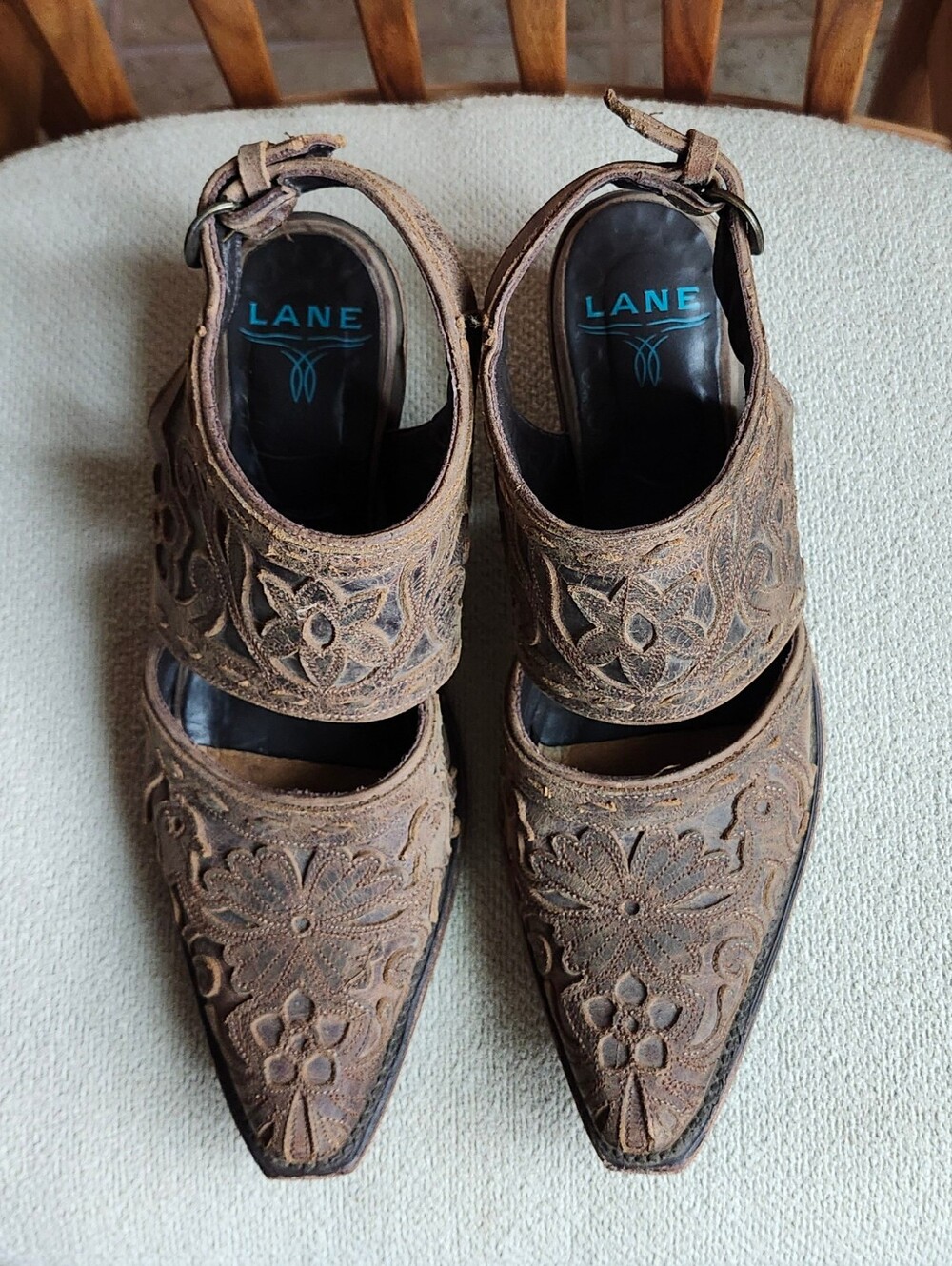 Lane Robin Distressed Leather Overlay Slingback Mules Sz 10 - Picture 4 of 10